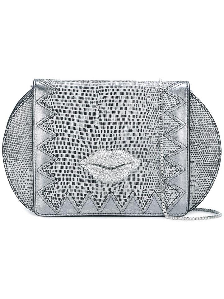 Just Cavalli Lips Detail Shoulder Bag, Women's, Grey, Leather/polyamide/polyurethane