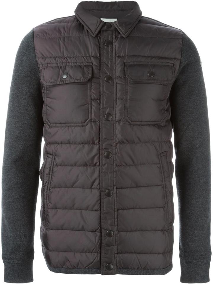 Moncler Padded Panel Cardigan, Men's, Size: Large, Grey, Feather Down/acrylic/polyamide/wool