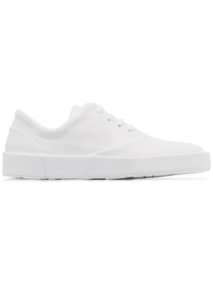 Jil Sander White Lace Up Low Top Leather Sneakers