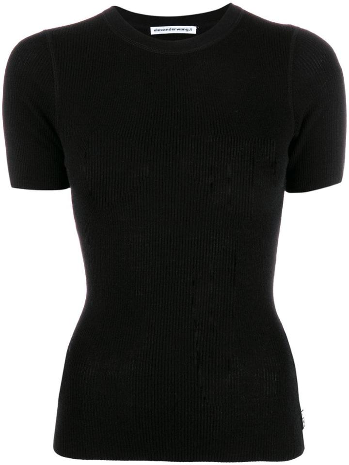 T By Alexander Wang Ribbed Knit T-shirt - Black