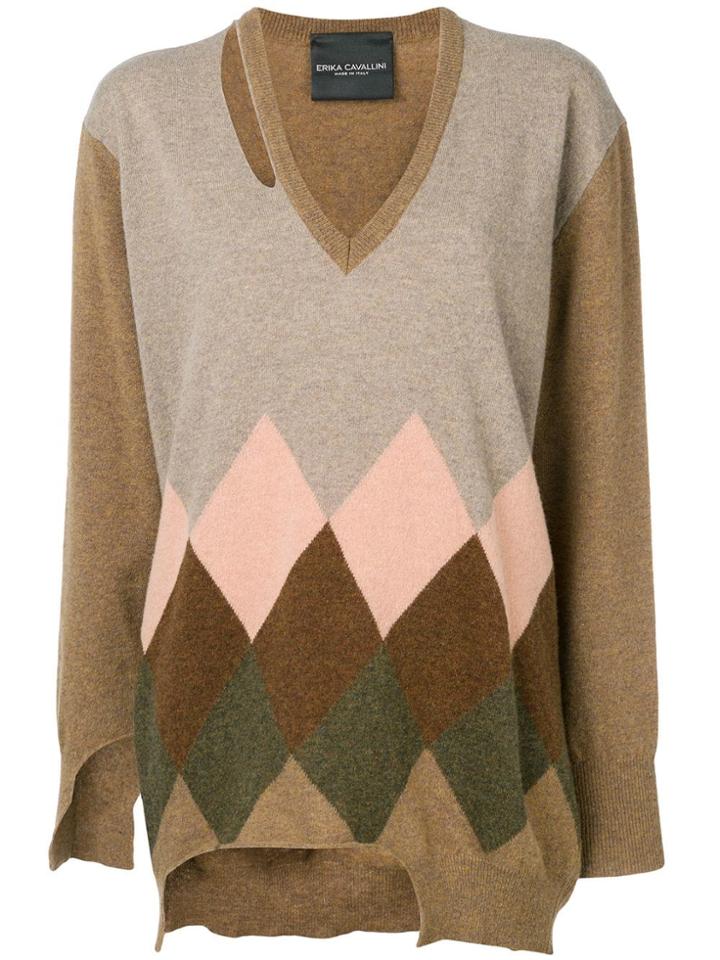 Erika Cavallini Argyle Knit Jumper - Brown