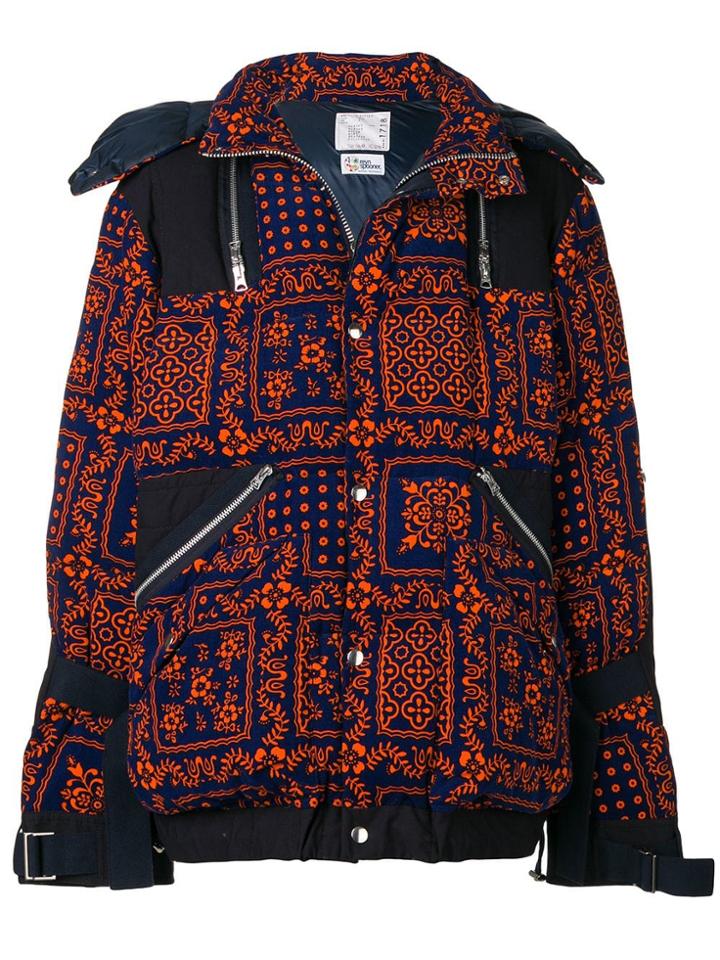 Sacai Patterned Padded Coat - Blue