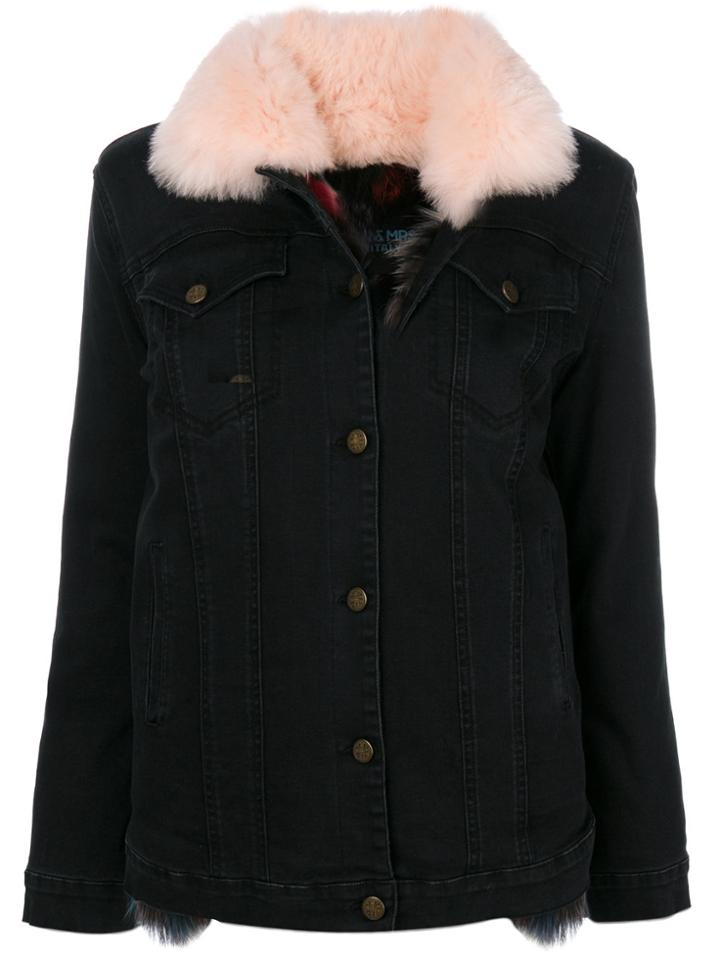 Mr & Mrs Italy Fur Trim Denim Jacket - Black