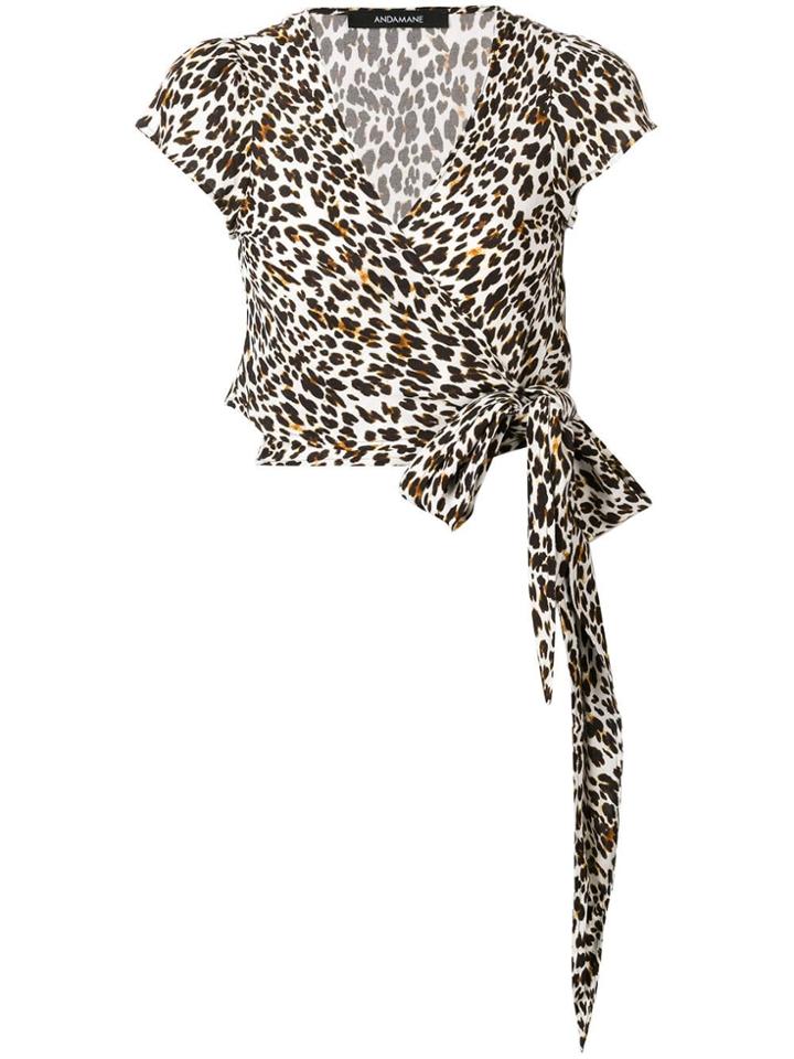 Andamane Leopard Print Wrap Top - White
