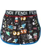 Fendi Multi Print Shorts, Women's, Size: 40, Black, Polyester/spandex/elastane