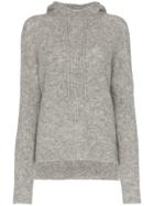 Ganni Callahan Knitted Drawstring Hoodie - Grey