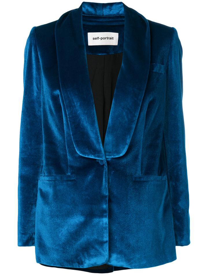 Self-portrait Velvet Blazer - Blue