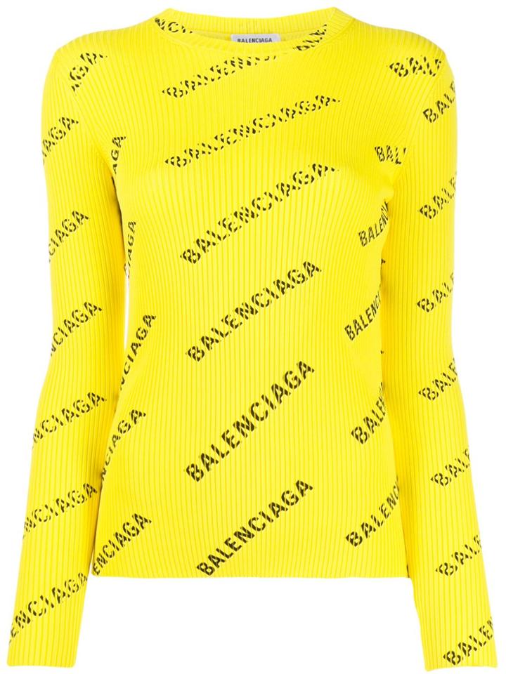 Balenciaga All-over Logo Print Crew Neck Jumper - Yellow