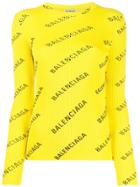Balenciaga All-over Logo Print Crew Neck Jumper - Yellow