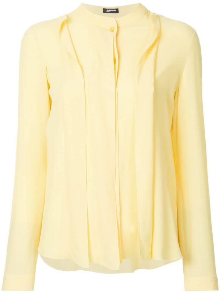Jil Sander Navy Pleated Collarless Blouse - Yellow