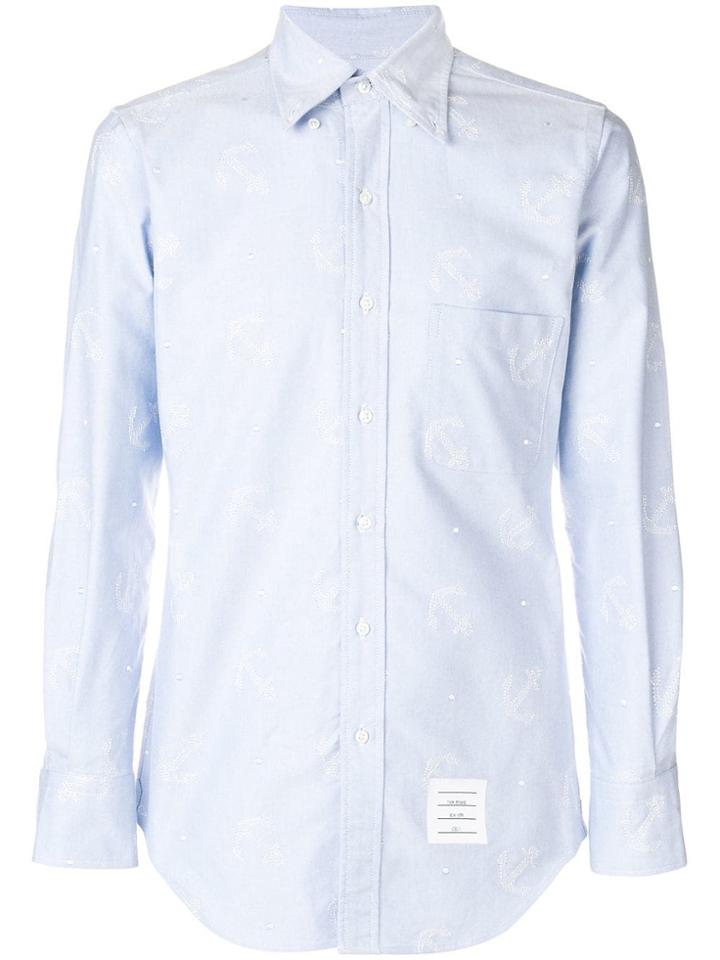 Thom Browne Lattice Anchor Embroidery Oxford Shirt - Blue