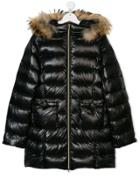 Herno Kids Teen Fur Trimmed Padded Coat - Black