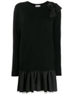 Red Valentino Knitted Peplum Hem Dress - Black