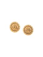 Chanel Vintage Rope Trimming Cc Earrings - Gold