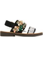 Marni Two Band Fussbett Glitter Sandals, Women's, Size: 36.5, Black, Leather/rubber
