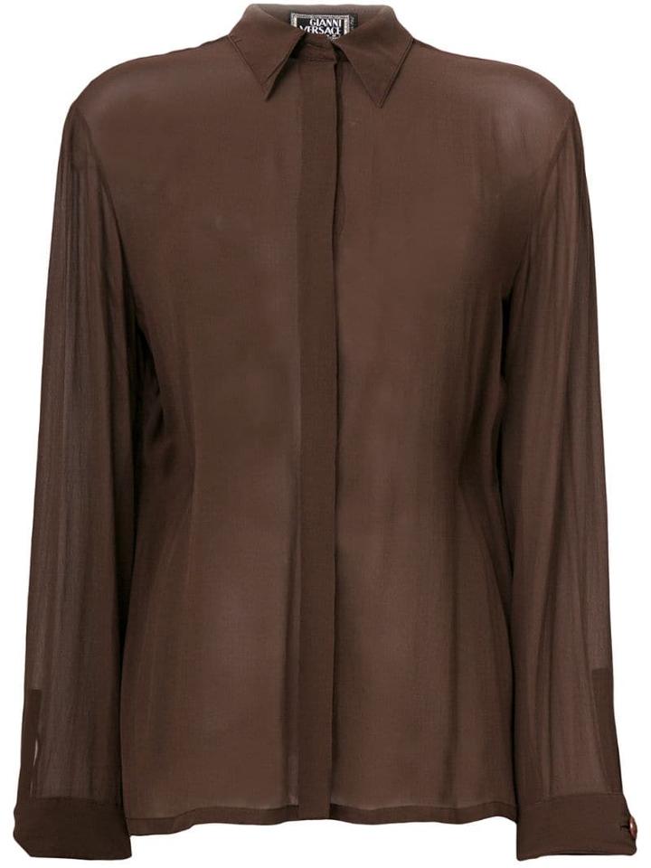 Versace Pre-owned Concealed Fastening Sheer Shirt - Brown