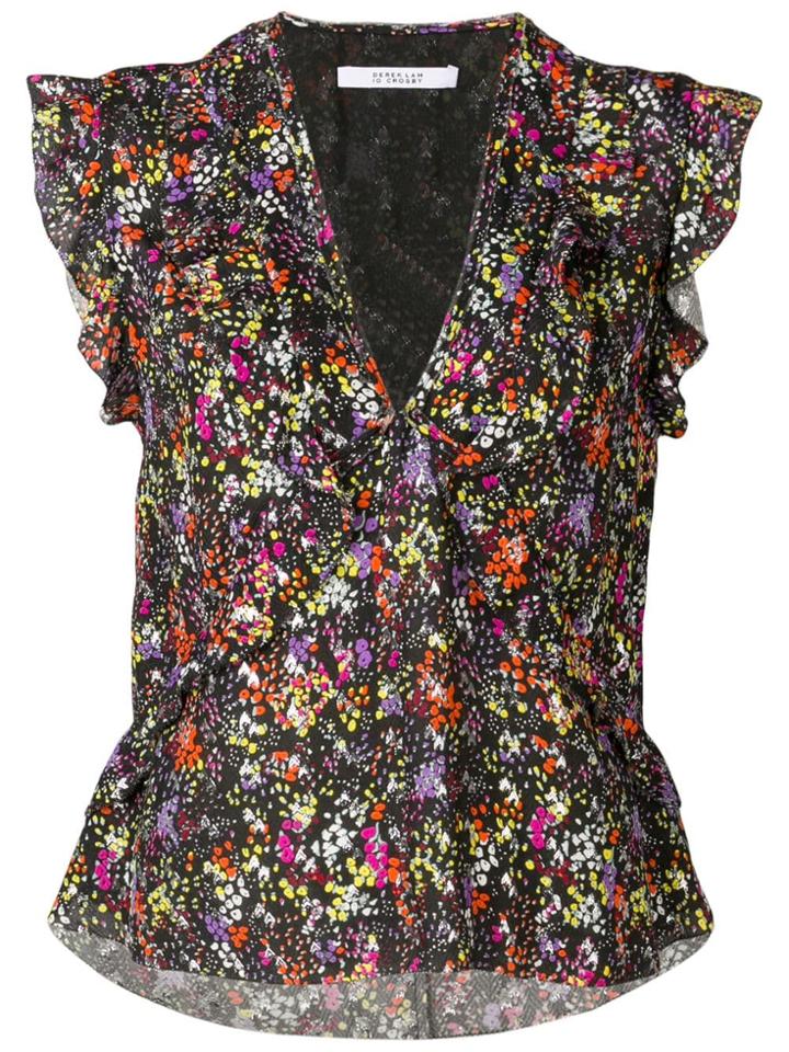 Derek Lam 10 Crosby Sleeveless Floral Ruffle Top - Black