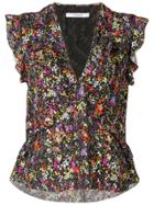 Derek Lam 10 Crosby Sleeveless Floral Ruffle Top - Black