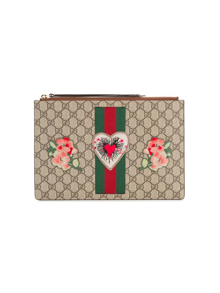 Gucci - Gg Supreme Applique Clutch - Women - Leather/cotton - One Size, Brown, Leather/cotton