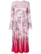 Valentino Garden Segments Pleated Midi Dress, Women's, Size: 42, Pink/purple, Silk/spandex/elastane