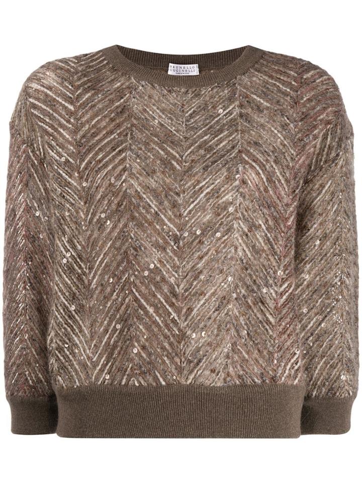 Brunello Cucinelli Chevron Pattern Knitted Jumper - Neutrals