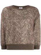 Brunello Cucinelli Chevron Pattern Knitted Jumper - Neutrals