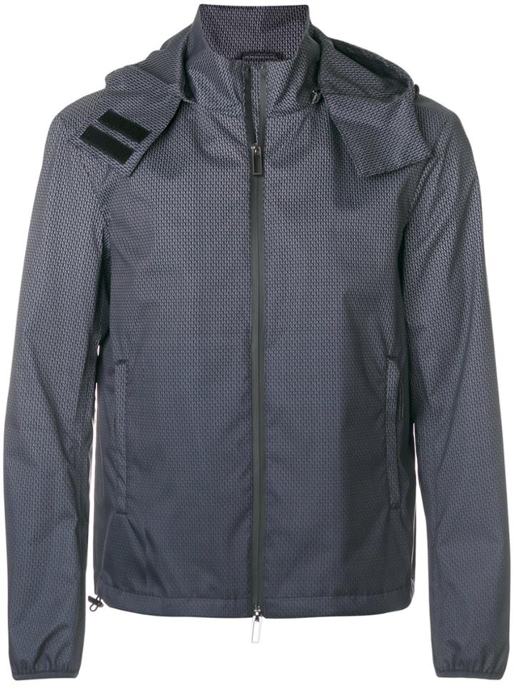 Emporio Armani Monogram Print Hooded Jacket - Blue