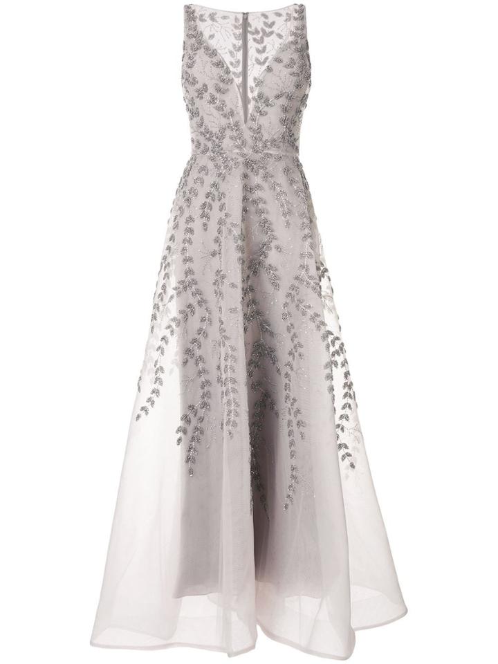 Saiid Kobeisy Bead Embroidered Tulle Dress - Grey