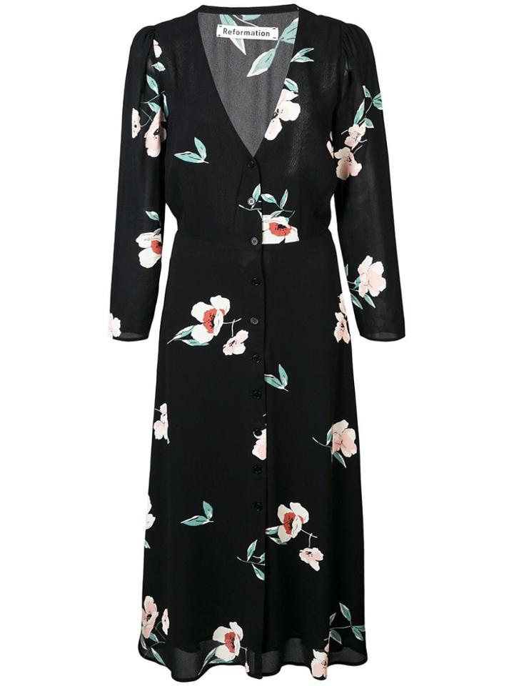 Reformation Alma Floral-print Dress - Black