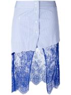Filles A Papa - 'scully' Lace Panel Asymmetric Striped Skirt - Women - Cotton/polyamide - 1, Blue, Cotton/polyamide