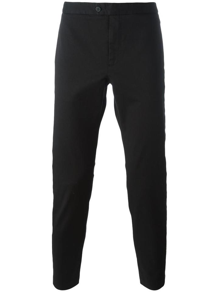 Palm Angels Stripe Appliqué Trousers, Men's, Size: 46, Black, Cotton/polyurethane