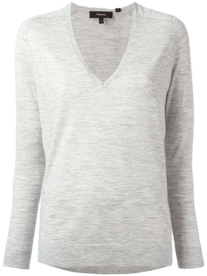 Theory V-neck Jumper, Women's, Size: Xs, Grey, Merino