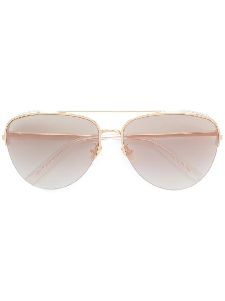 Boucheron Crystal Embellished Aviator Sunglasses - Metallic
