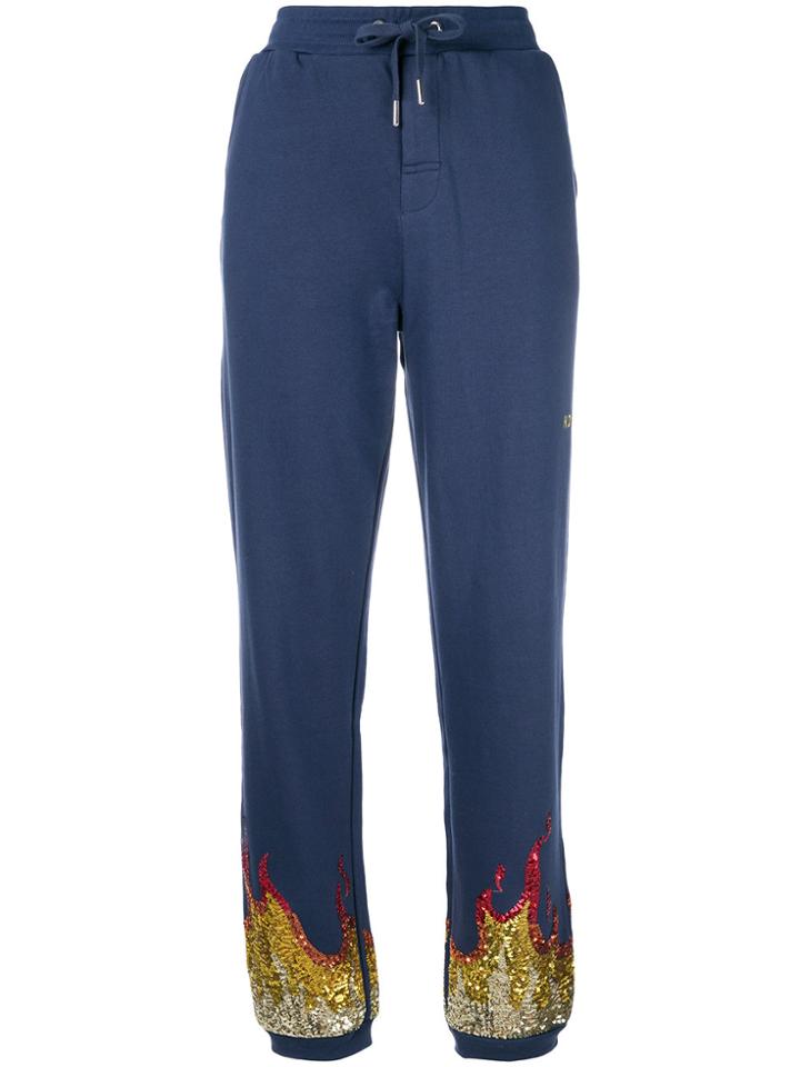Zoe Karssen Sequin Embroidered Track Pants - Blue