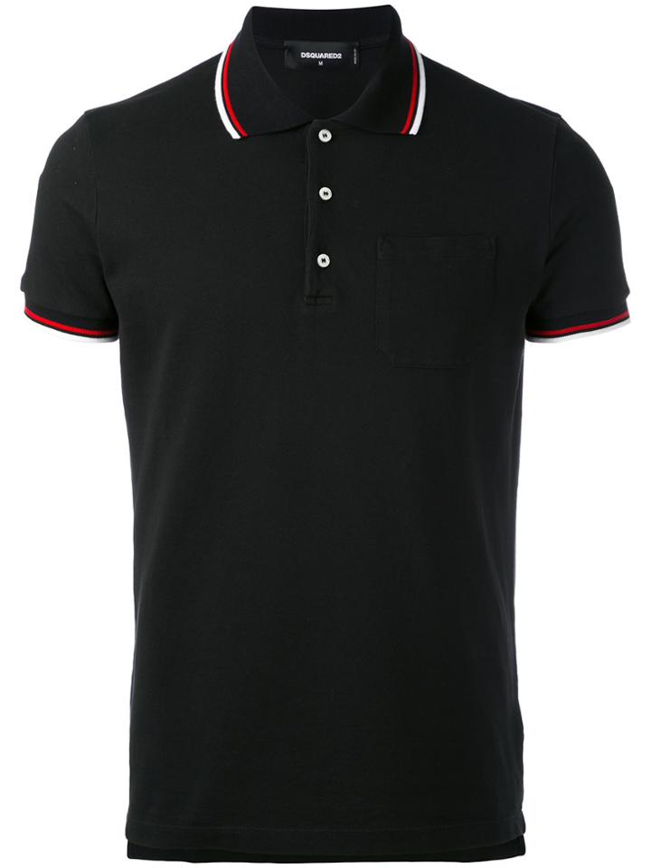Dsquared2 Striped Collar Polo Shirt - Black