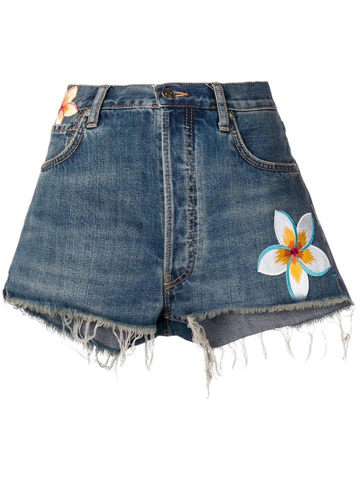Alanui Flower Patch Denim Shorts - Blue
