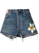 Alanui Flower Patch Denim Shorts - Blue