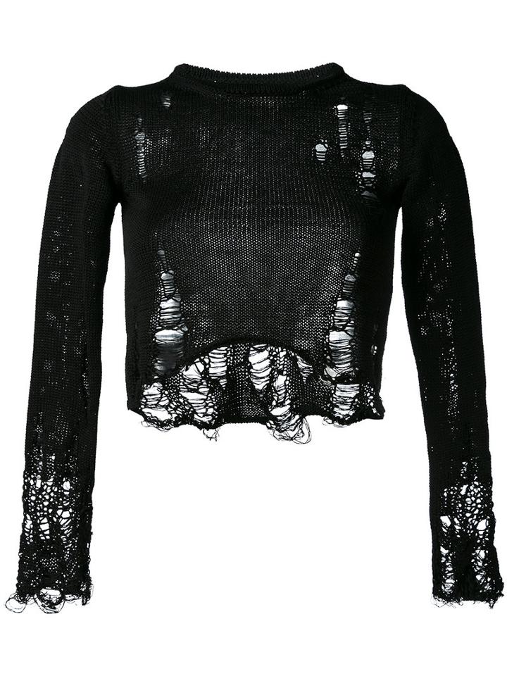 Song For The Mute - Distressed Cropped Sweater - Women - Cotton - S, Black, Cotton
