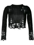 Song For The Mute - Distressed Cropped Sweater - Women - Cotton - S, Black, Cotton