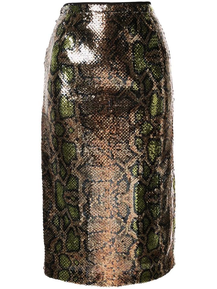 Nº21 Snakeskin Effect Sequinned Skirt - Gold