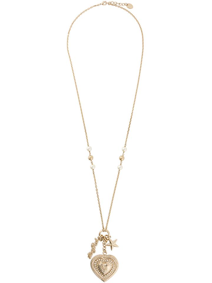 Red Valentino Heart And Star Embellished Necklace - Metallic