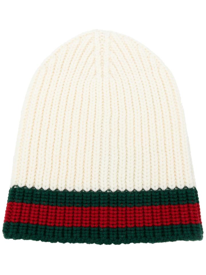 Gucci - Web Trim Knitted Beanie - Men - Wool - M, White, Wool