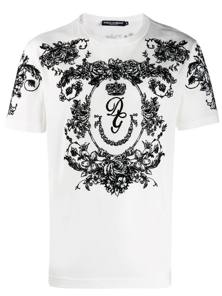Dolce & Gabbana Flocked Dg Floral Print T-shirt - White