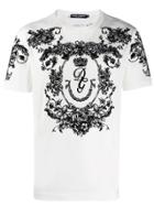 Dolce & Gabbana Flocked Dg Floral Print T-shirt - White