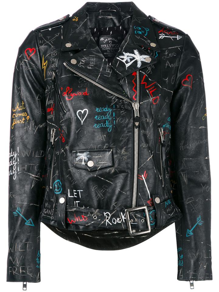 Htc Hollywood Trading Company Graffiti Biker Jacket - Black