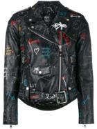 Htc Hollywood Trading Company Graffiti Biker Jacket - Black