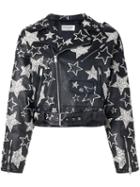 Saint Laurent Star Embellished Leather Jacket, Women's, Size: 36, Black, Cotton/lamb Skin/cupro/glass