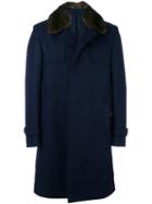 Fendi Mink Fur Collar Coat, Men's, Size: 50, Blue, Mink Fur/polyamide/cupro/wool