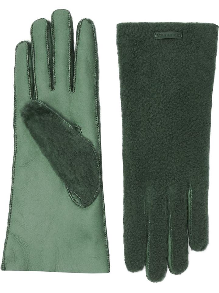 Burberry Shearling And Leather Gloves - Green