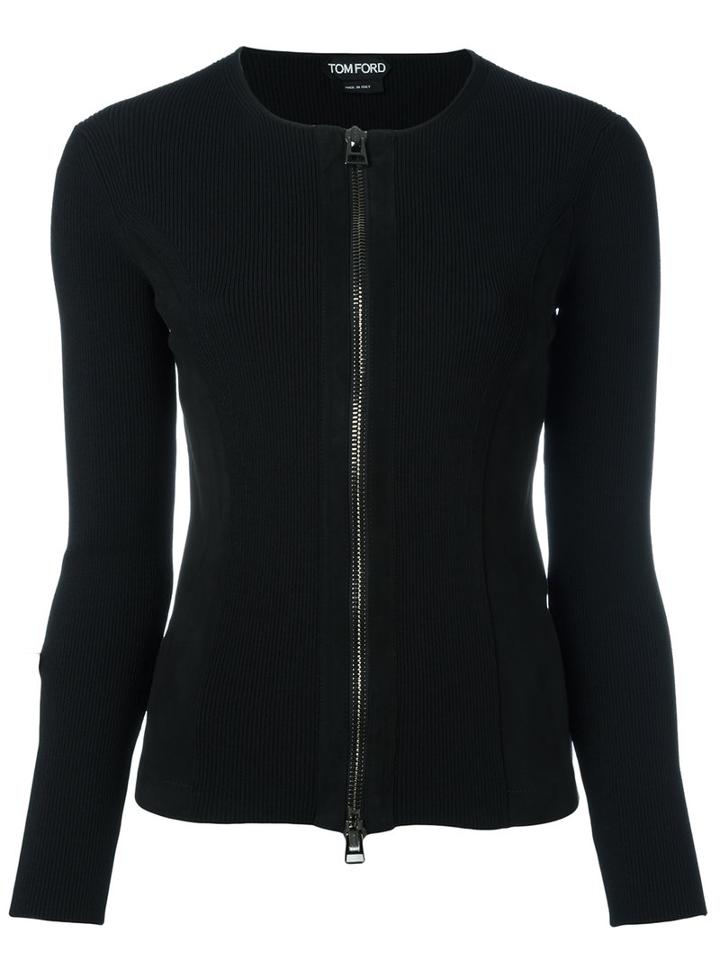 Tom Ford - Zipped Cardigan - Women - Lamb Skin/polyester/viscose - L, Women's, Black, Lamb Skin/polyester/viscose